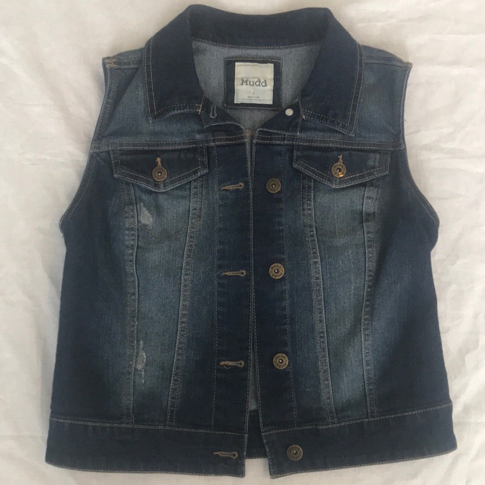 Mudd distressed dark wash denim vest